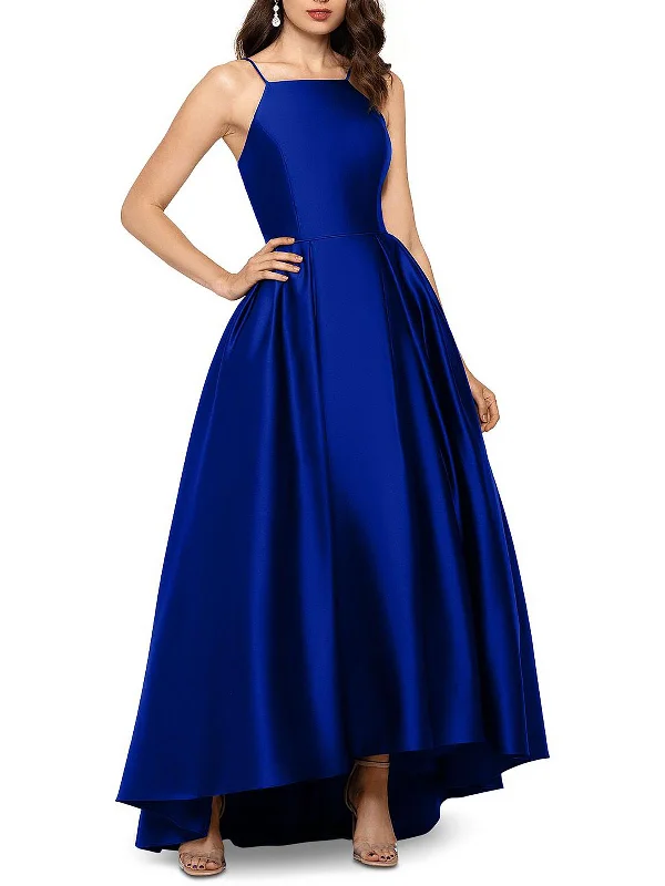 Petites Womens Satin Maxi Evening Dress