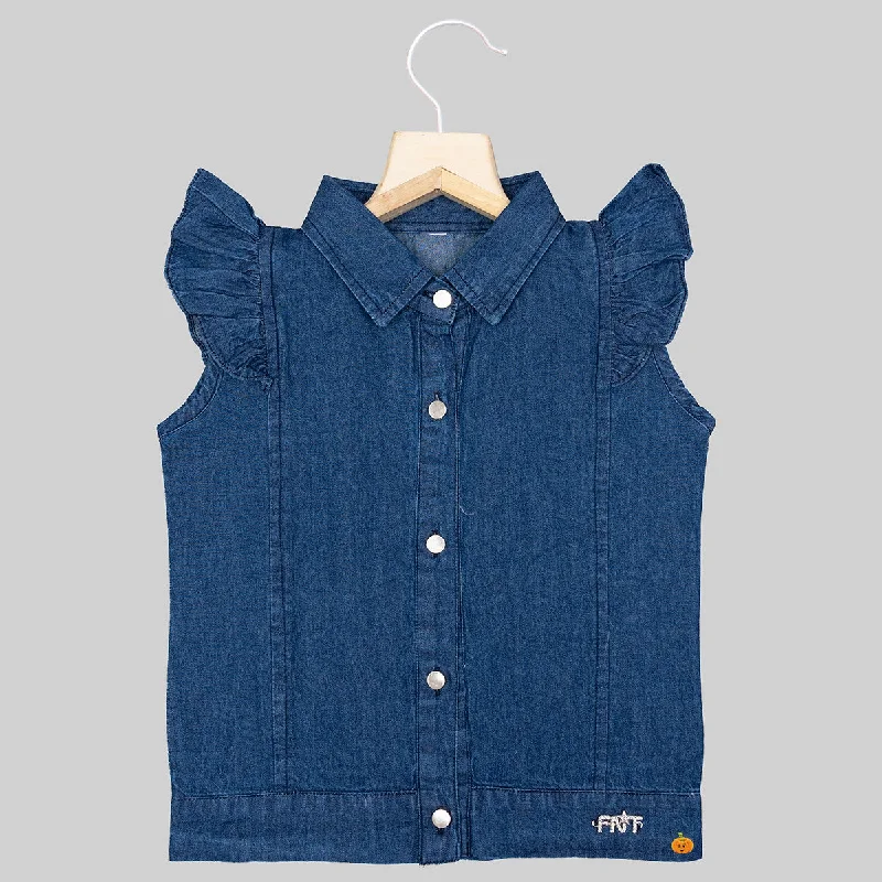 Dark & Light Blue Denim Girls Top