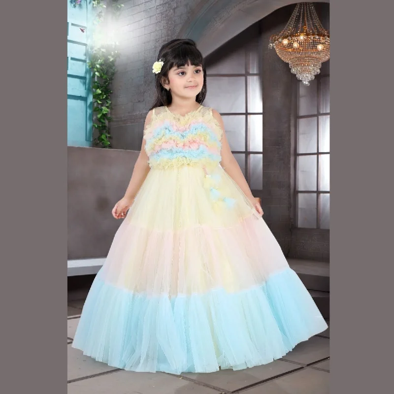 Multi Colored Frill Girlish Gown