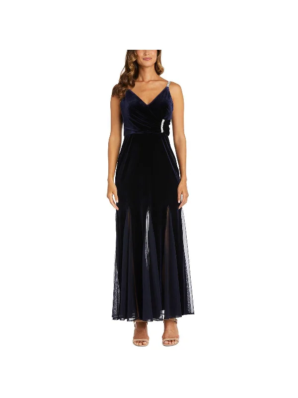 Petites Womens Velvet Maxi Evening Dress