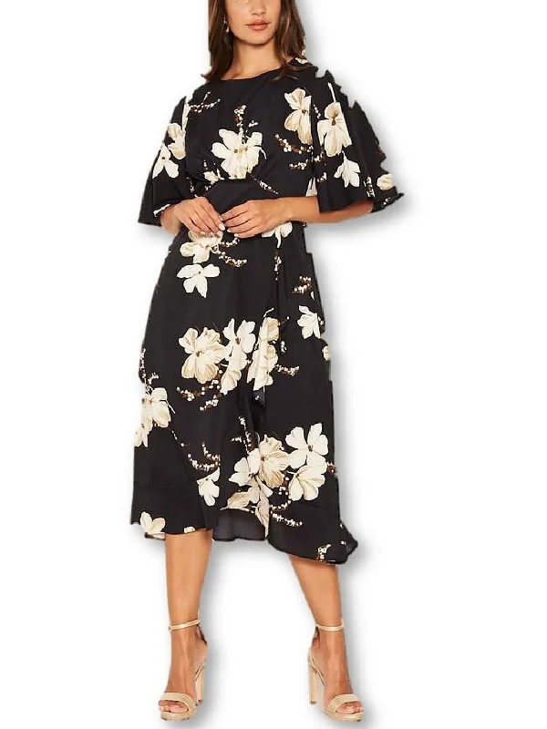 Womens Floral Below Knee Midi Dress