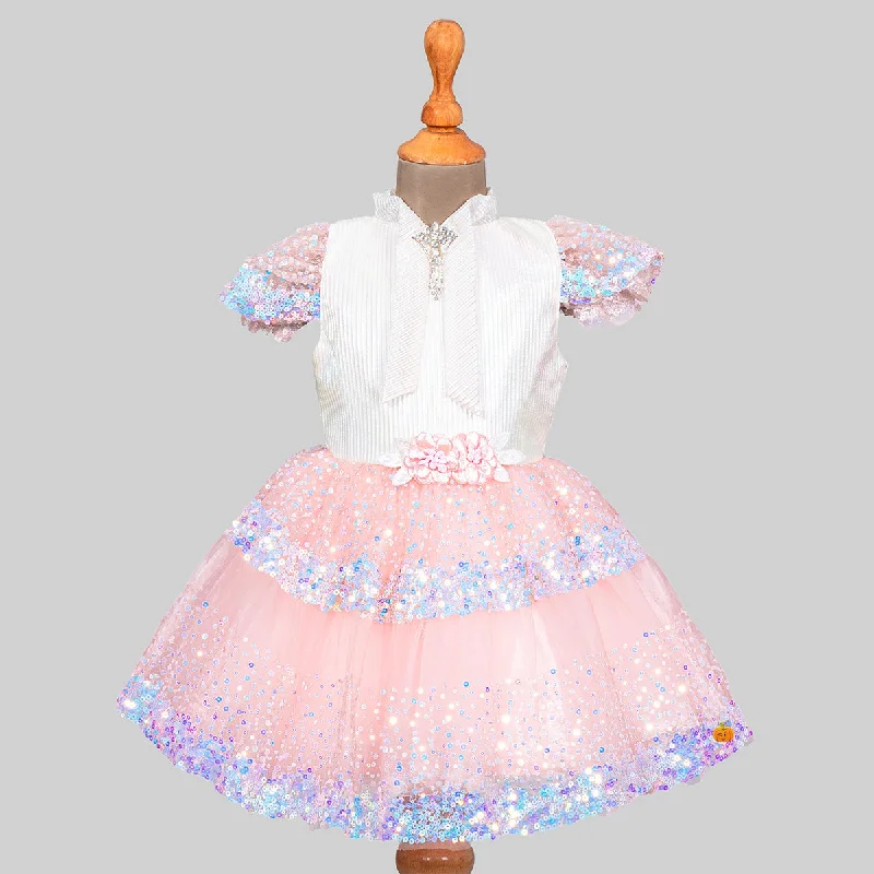 Peach Sequin Frock for Girls