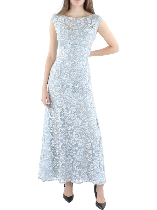 Womens Lace Embroidered Evening Dress