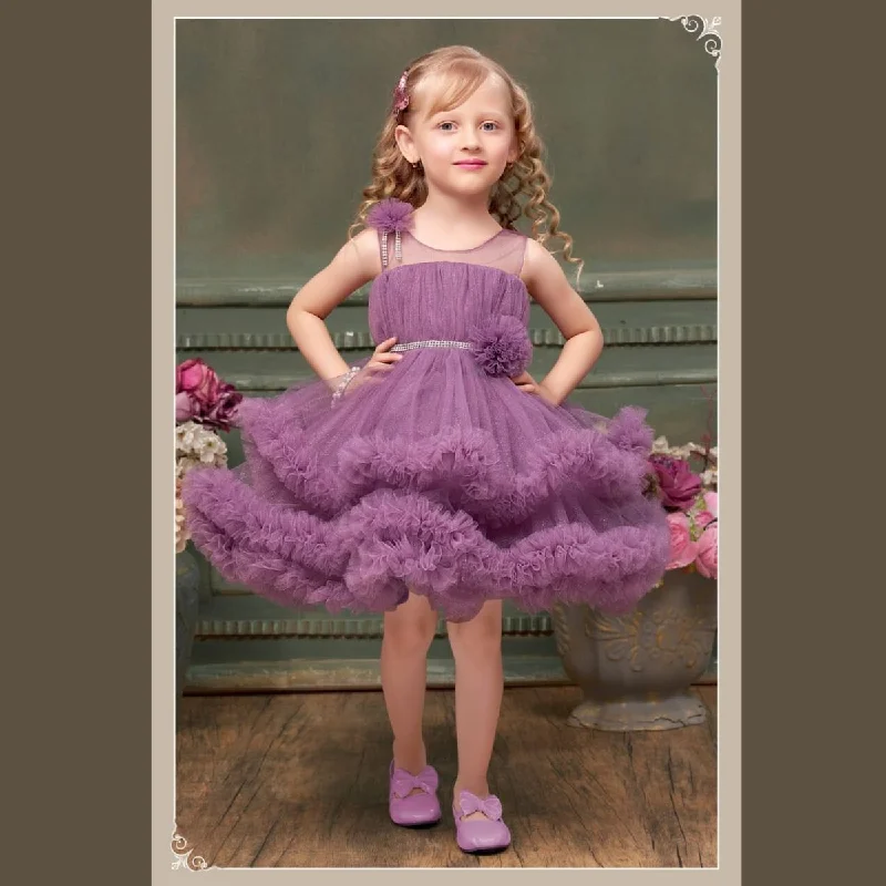 Purple & Blue Frill Layered Girls Frock