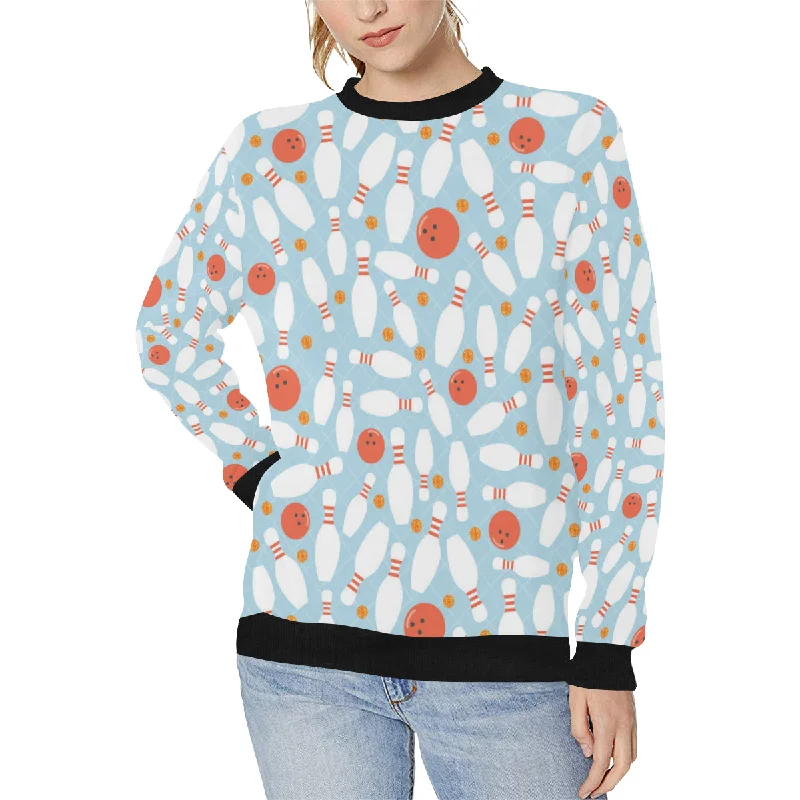 Bowling ball bowling pins blue blackground Women's Crew Neck Sweatshirt