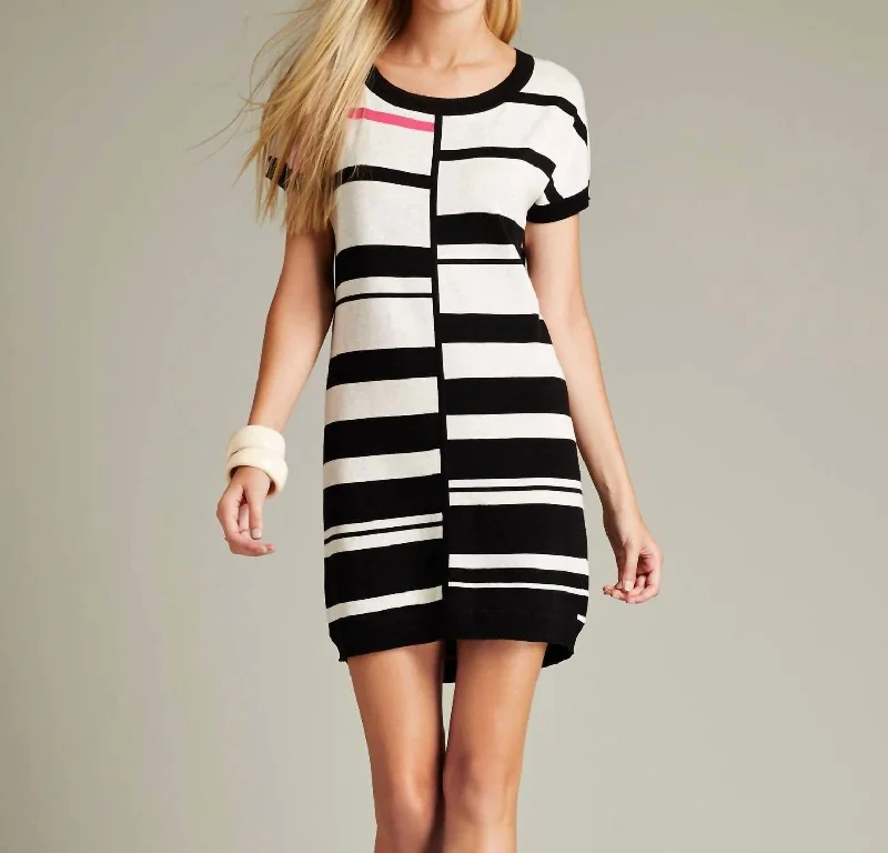 Striped T-Shirt Dress In Black/ecru