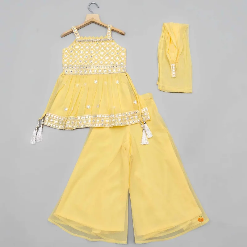 Lemon Embroidered Girls Palazzo Suit