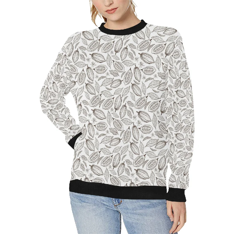 cacao beans leaves pattern Women's Crew Neck Sweatshirt