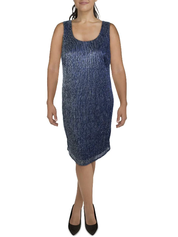 Plus Womens Crinkled Metallic Cocktail Dress