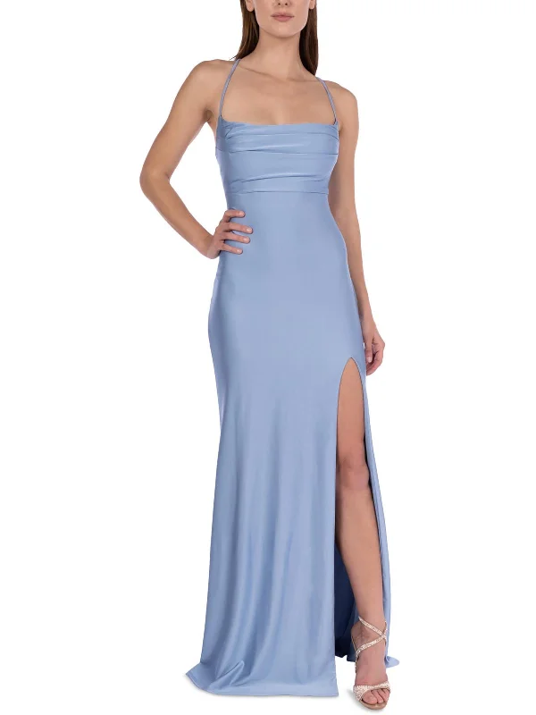 Womens Cowl Neck Tie Back Evening Dress