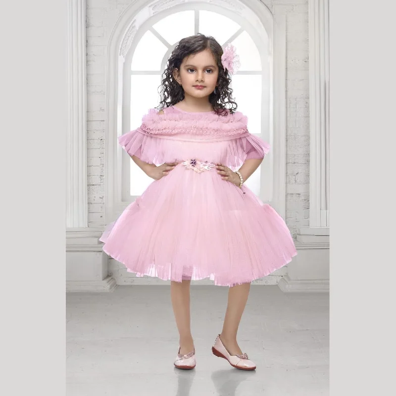 Pink & Lemon Off Shoulder Frock for Girls