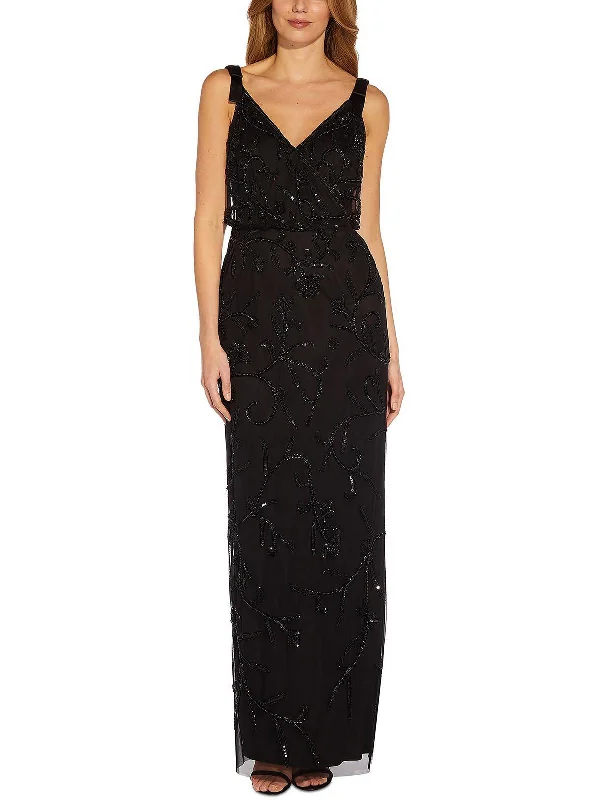 Plus Womens Embellished Blouson Evening Dress