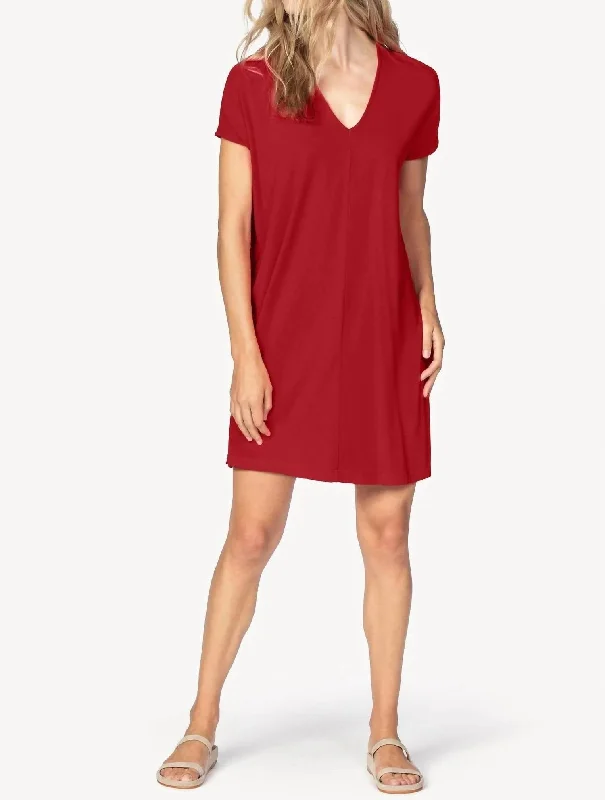 Double V Neck Dress In Ruby