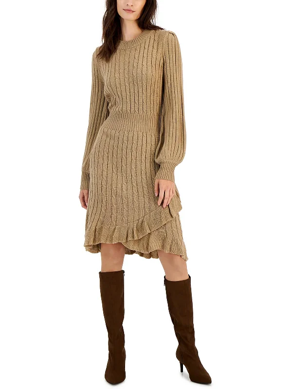 Womens Cable Knit Ribbed Trim Sweaterdress