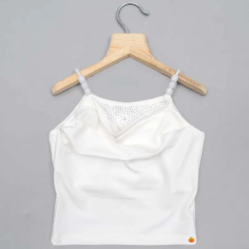 Cream & Black Sleeveless Girls Top