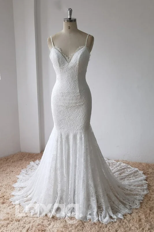 13550 - Spaghetti Lace Wedding Dress Mermaid Gown