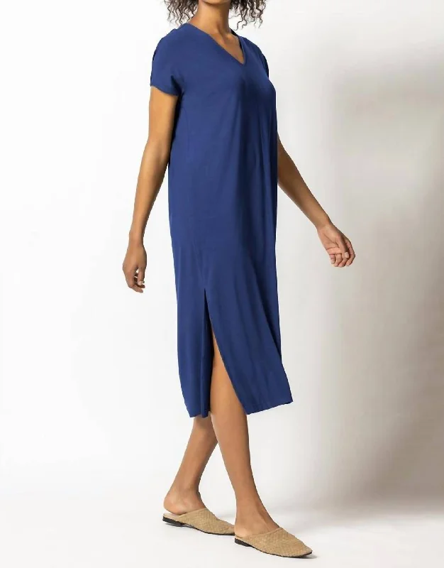 Double V-Neck Maxi Dress In Cobalt