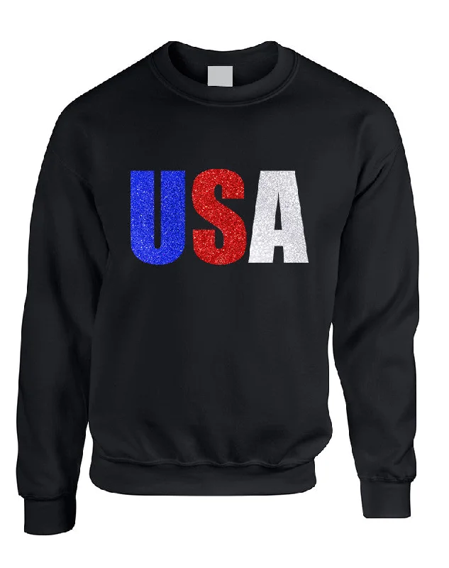 Adult Sweatshirt USA Glitter Flag Colors 4th Of July America