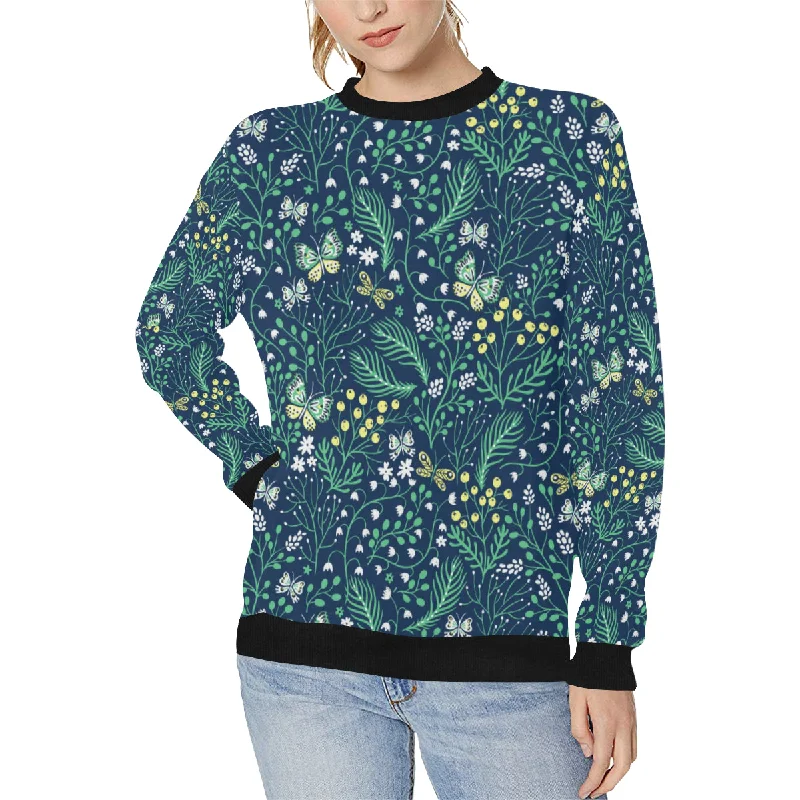 butterfly leaves pattern Women's Crew Neck Sweatshirt