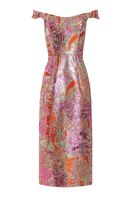 Amina Metallic Brocade Midi Dress