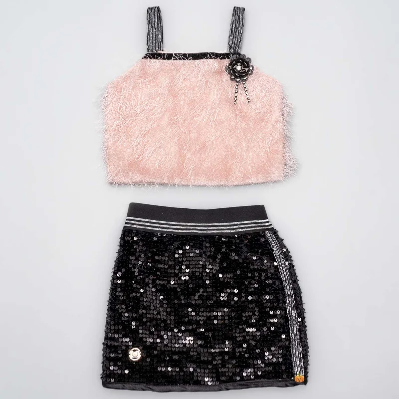 Peach & Onion Sequin Skirt and Furry Girls Top