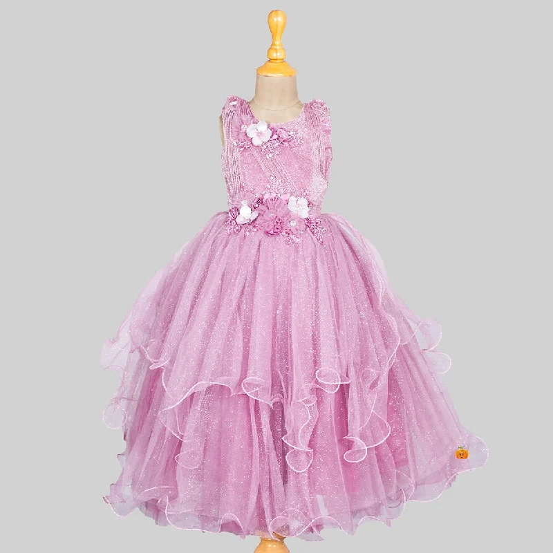 Onion Glittery Curly Net Girls Gown