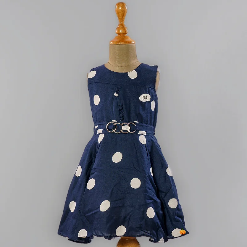 Navy Blue & Pink Polka Dots Girls Frock