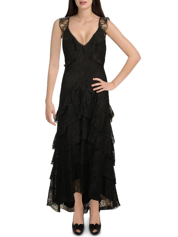 Womens Lace Ruffled Maxi Dress