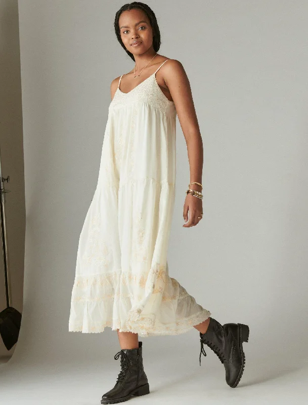 Lucky Brand Women's Embroidered Maxi Slip Dress