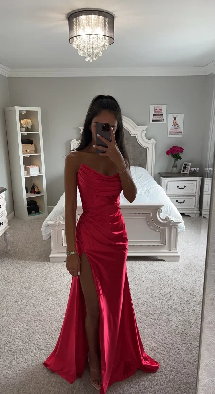 RED ASYMMETRICAL SATIN GOWN