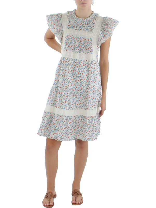 Womens Floral Flutter Sleeve Shift Dress