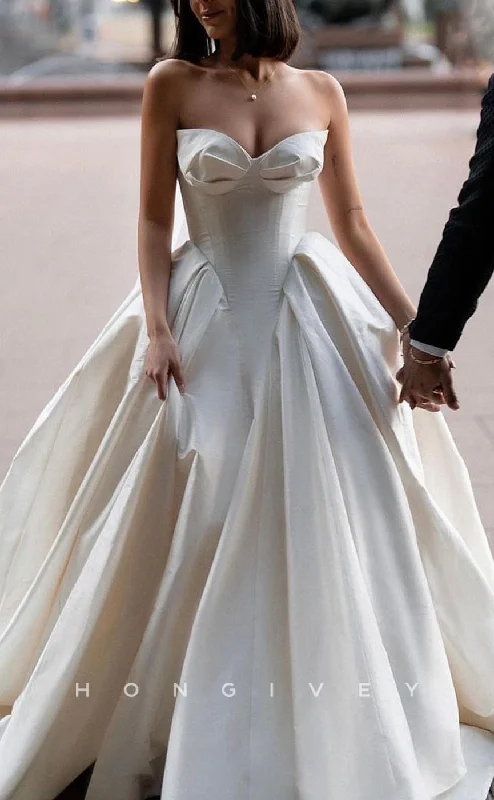 H1194 - Chic Satin A-Line Sweetheart Sleeveless Empire With Train Wedding Dress