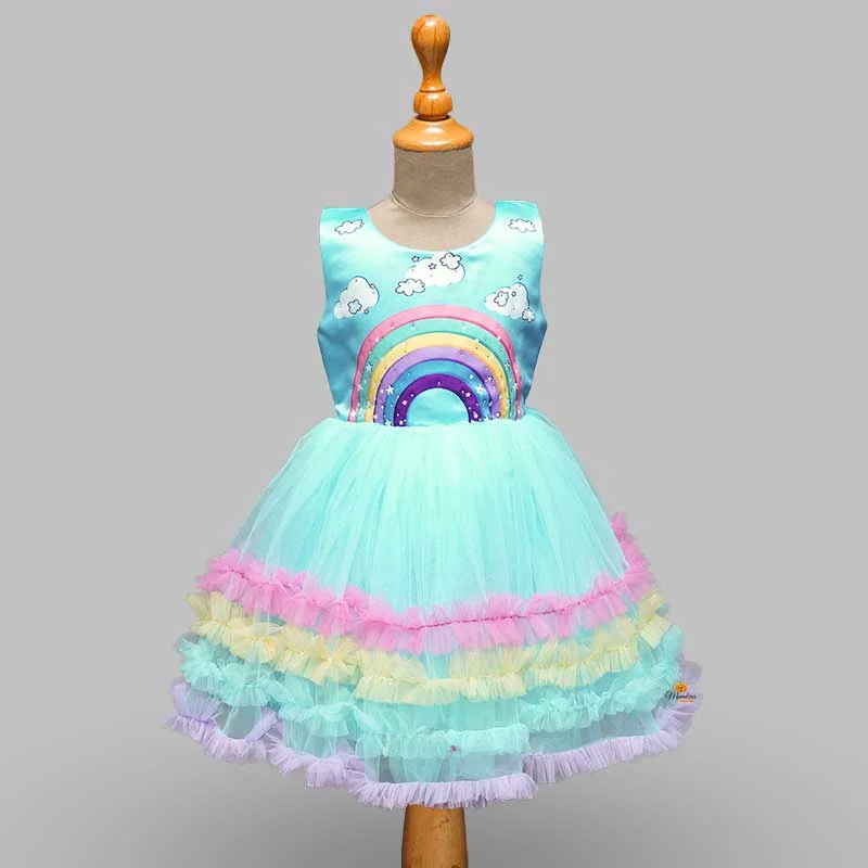 Turquoise Party Wear Frock For Kid Girls