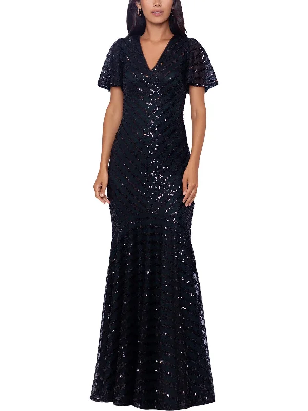 Womens Sequined Maxi Evening Dress