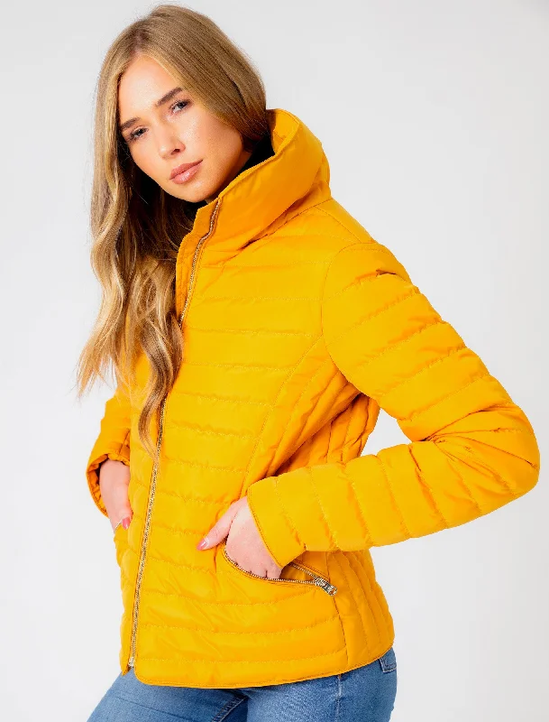 Zelda 2 Funnel Neck Quilted Jacket in Old Gold - Tokyo Laundry