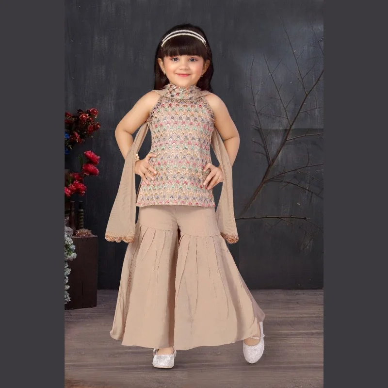 Brown Sharara Suit for Girls with Dupatta