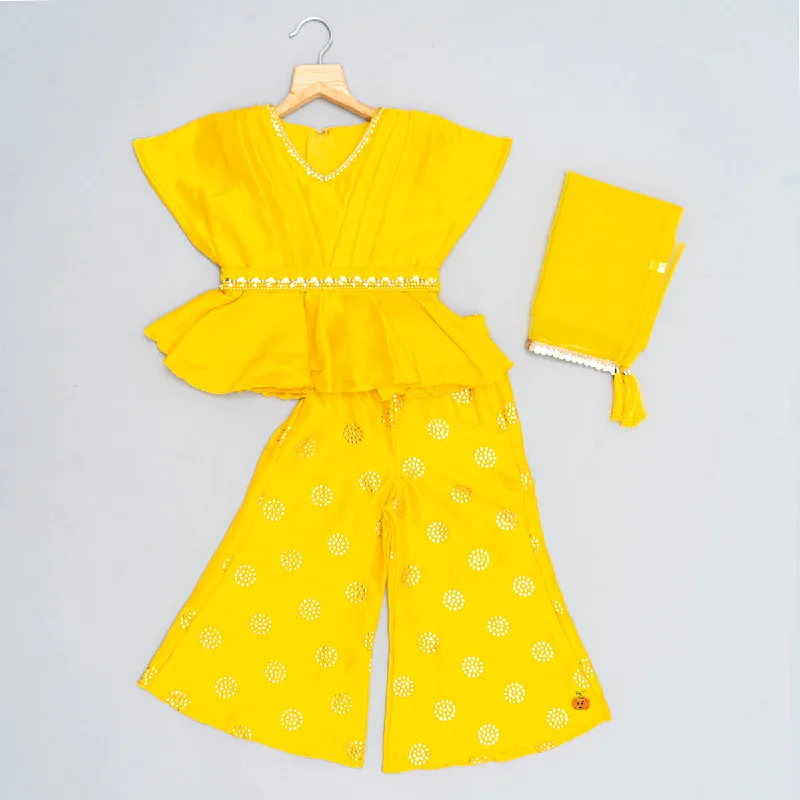 Yellow Peplum Style Girls Palazzo Suit