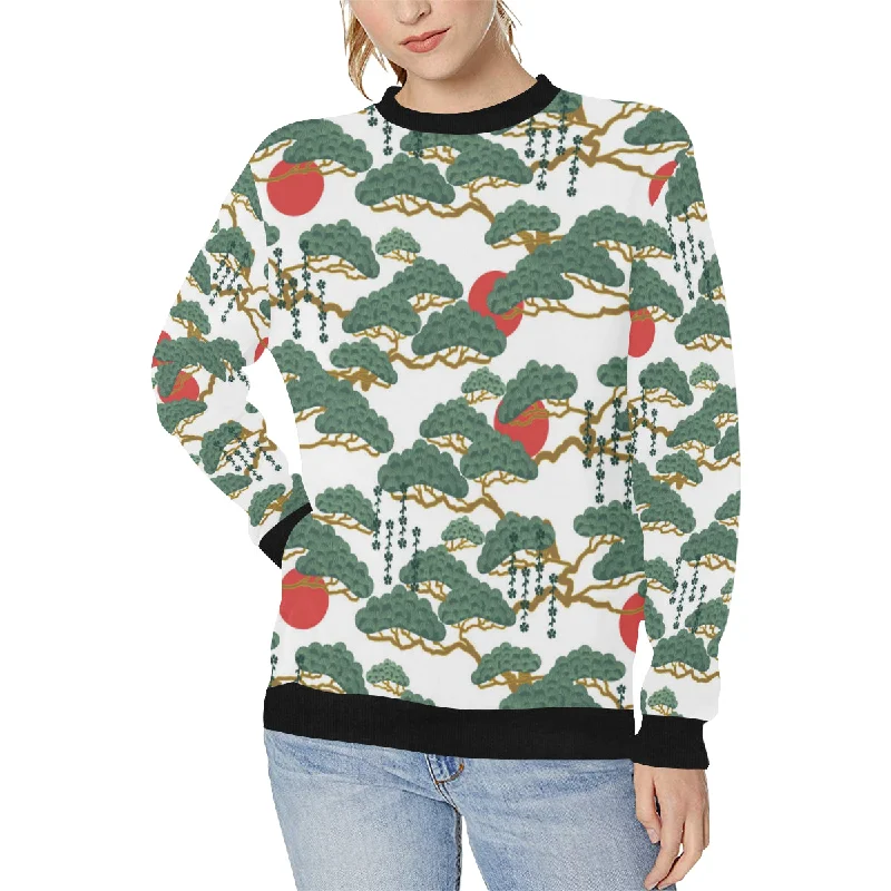 Bonsai red sun japanese pattern Women's Crew Neck Sweatshirt