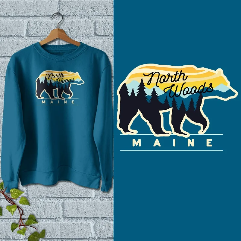 Maine North Woods Bear Sweatshirt Adult Unisex S-XXL