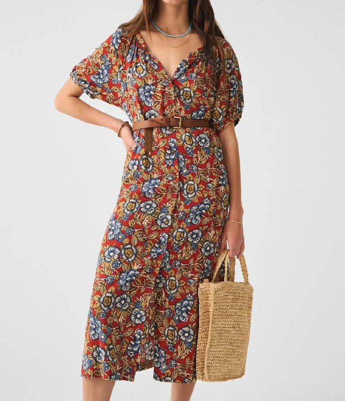 Carmel Linen Dress In Red Desert Bloom