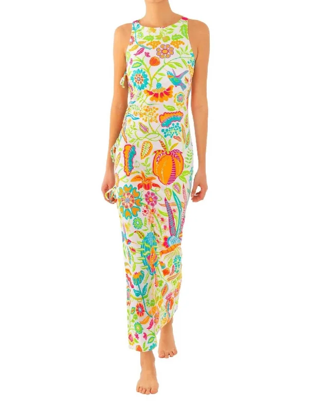 Jersey Side Tie Midi Dress in Hummingbird Heaven