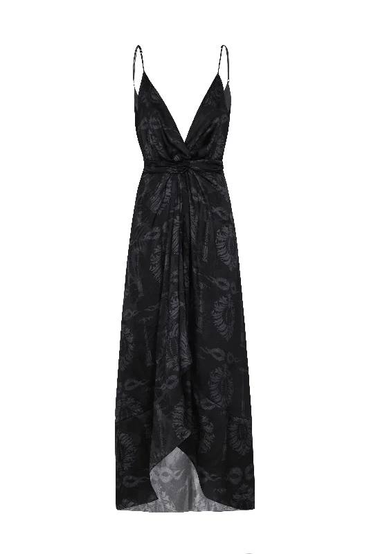 Sabina Silk Jacquard Midi Dress in Black