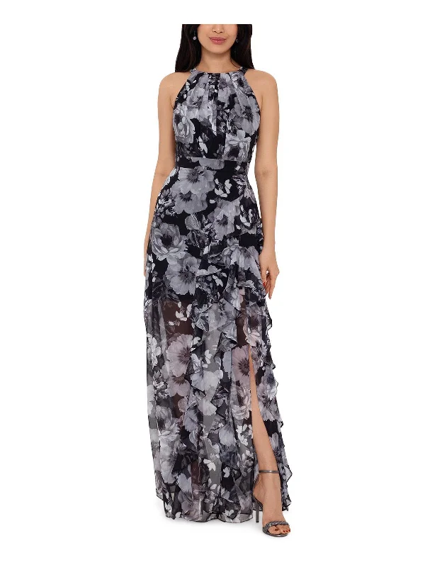 Womens Chiffon Floral Evening Dress