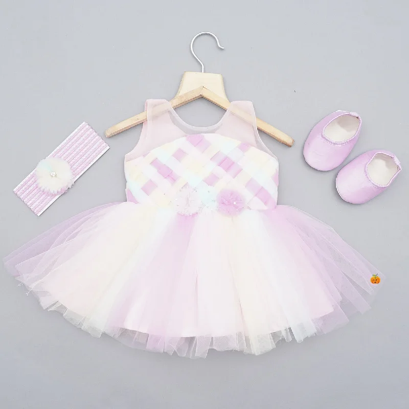 Multi Color Baby Frock with Shoes & Hairband