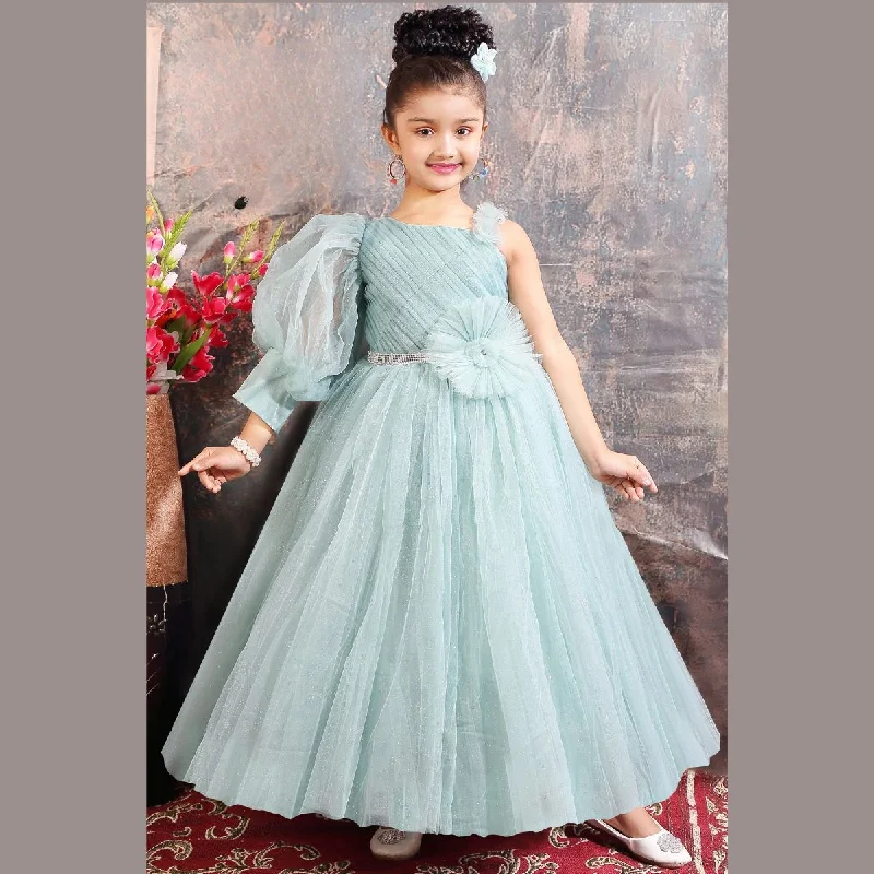 Puffy Sleeve Long Net Gown for Girls