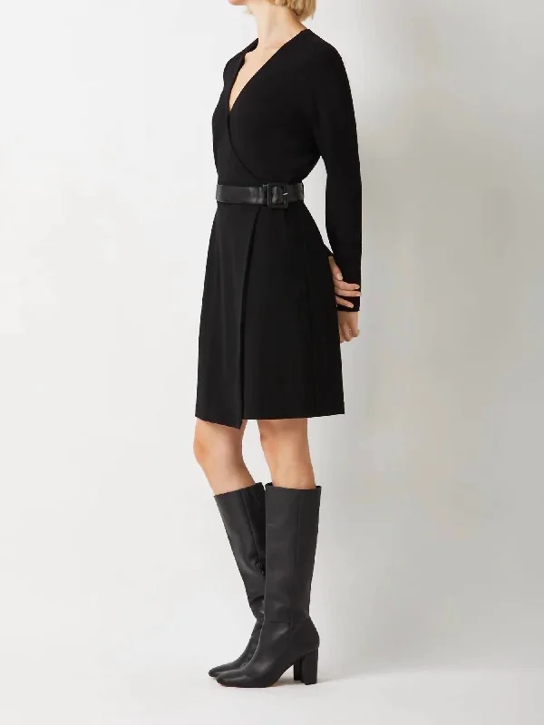 Belted Wrap Dress In Black