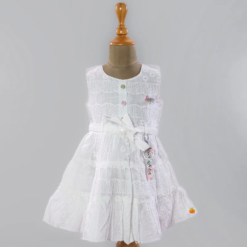 White Embroidered Cotton Girls frock