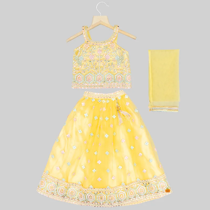 Yellow Embroidered Girls Lehenga Choli