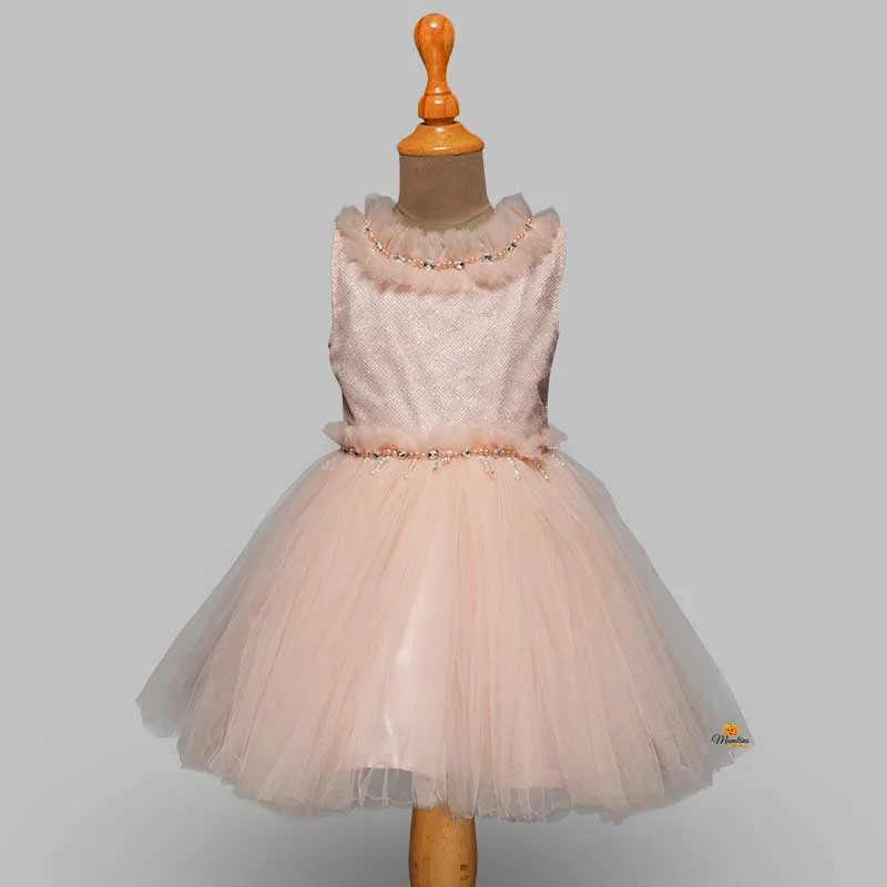 Peach And Sea Green Colors Kids Frock