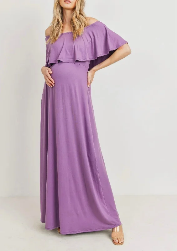 Ruffle Off Shoulder Maternity Dress In Lilac